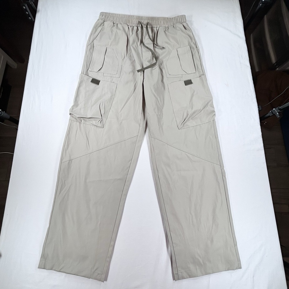 NWT COOFANDY Men's L Utility Straight Fit Cargo Pants Casual Khaki Drawstring - Picture 2 of 11